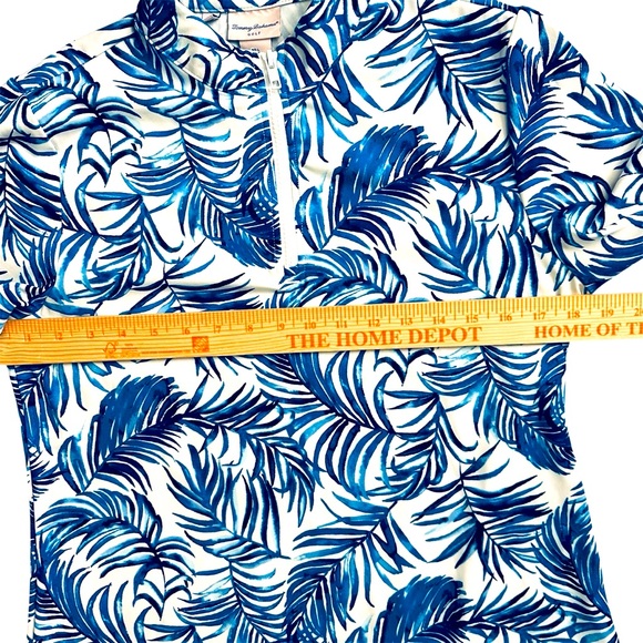 Tommy Bahama Golf Dress White Blue Palm Leaf 1/4 Zip Ruffle Hem Women’s L - Picture 3 of 6